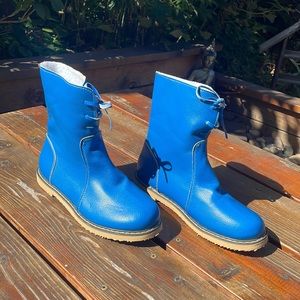 Blue shearling lined slip on boots